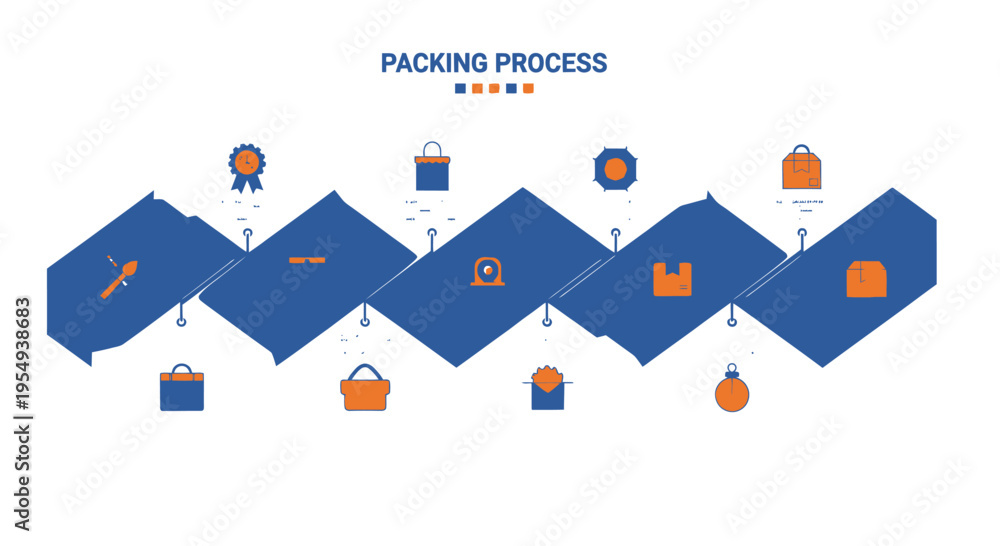 Fototapeta premium Packing Process Infographic: Shipping, Delivery, Logistics Icons on Blue Background