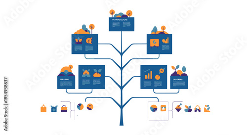 Infographic tree with business growth, planning, and nature elements