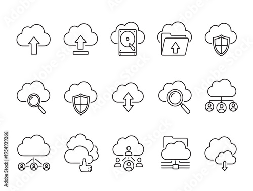 A collection of various dog breeds in simple line art style