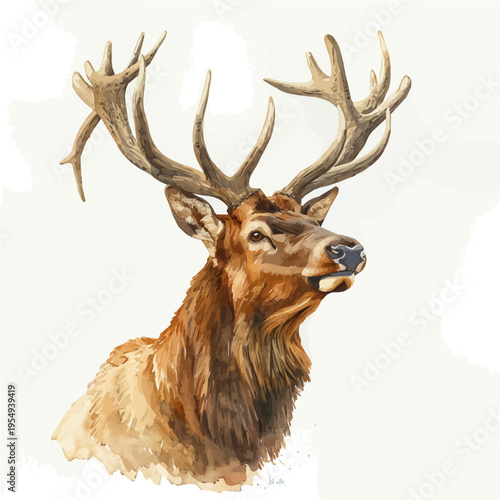 Elk, clipart watercolor vector with gentle, isolated on a white background.