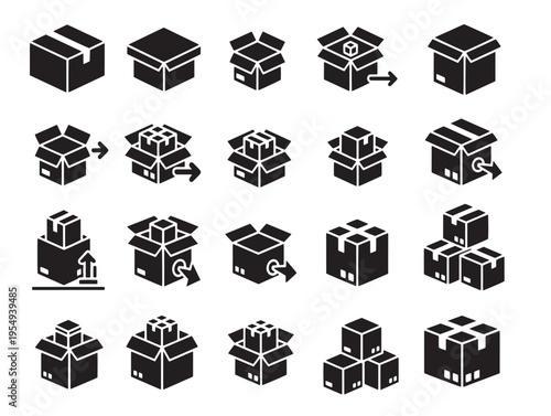 A collection of 20 different black gift box icons