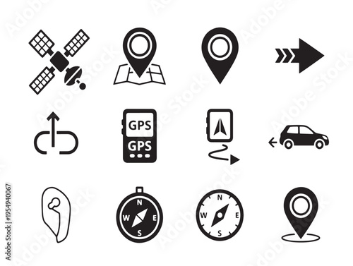 A set of navigation and location icons