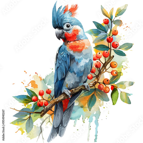 Cockatiel, clipart watercolor vector with gentle, isolated on a white background.