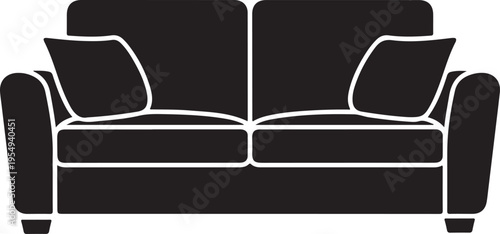 Simple modern two seater sofa with two cushions isolated on transparent background