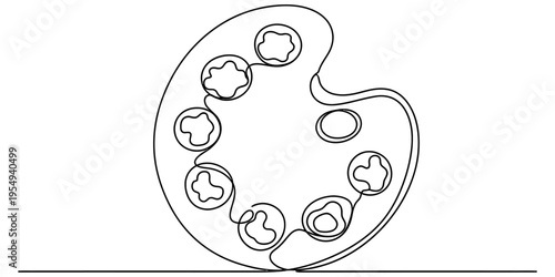 Minimalist Continuous One Line Drawing of Artist Paint Palette Vector
