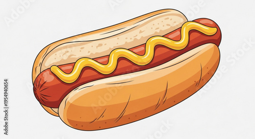 Delicious hot dog with mustard on a toasted bun perfect for summer food and snack concepts