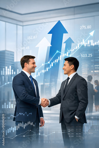 Private Equity Acquisition Concept with Business Handshake and Growth Arrows – Corporate Merger and Investment Illustration