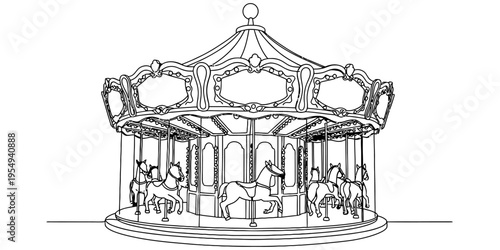 Continuous One Line Drawing of Retro Vinyl Record Store Interior