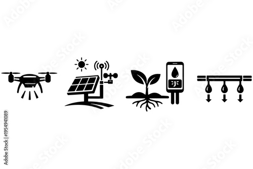 Smart Farming Glyph Set Agriculture Technology Icons
