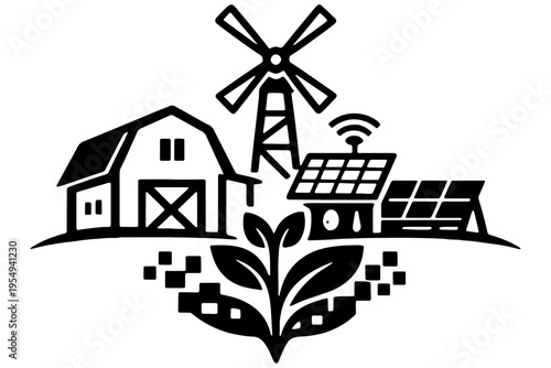 Sustainable Agriculture Concept Barn, Wind and Solar Energy