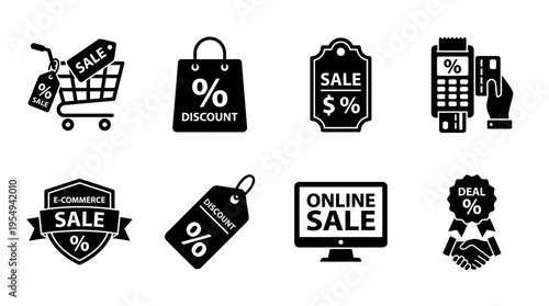 Shopping Discount Vector Icons – Cart, Bag, Sale Badge & Best Deal
