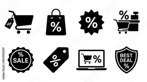 Shopping Discount Vector Icons – Cart, Bag, Sale Badge & Best Deal
