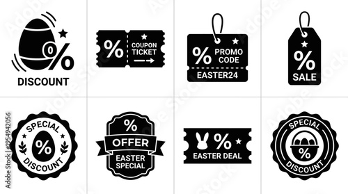 Easter Sale Vector Icons – Discounts, Coupons, Promo Codes & Holiday Offers