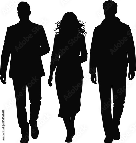 Business people walking forward together, silhouettes of professional corporate team in smart casual suitsBurning charcoal briquettes set with hot glowing coal embers, smoke and fire flames icons