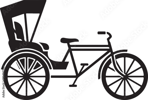 Black silhouette of a tricycle with a covered seat for passengers  transportation