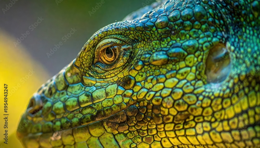 Obraz premium Close-up of Green Iguanas Scaly Head.