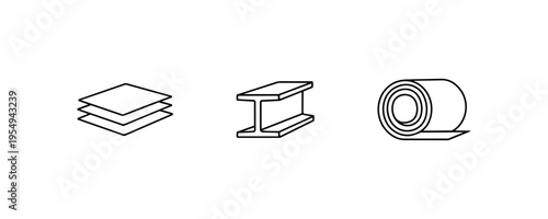 Construction materials steel beam sheet and pipe icons