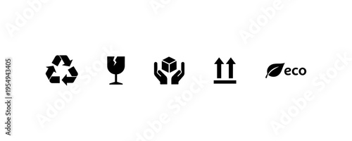 Recycling fragile package eco symbols icon set