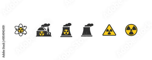 Nuclear energy hazard science icon set outline