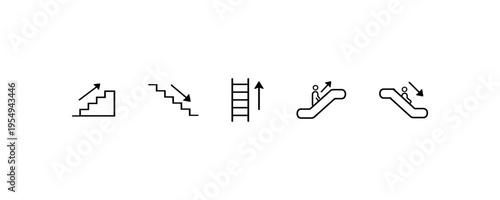 Stairs ladder escalator up down icon set