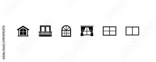 Window facade house exterior icon set outline