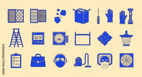 HVAC Maintenance Tools and Equipment Icons Set
