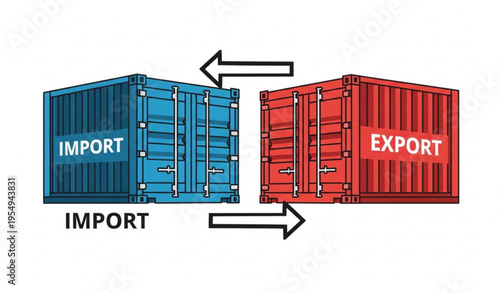 Import and Export Cargo Containers Vector Illustration with Direction Arrows