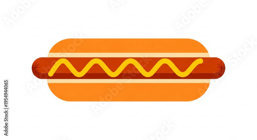 Colorful hot dog icon with mustard on a white background perfect for food or restaurant concepts