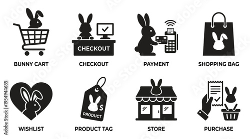 Bunny Shopping Vector Icons – Cart, Checkout, Payment & Store