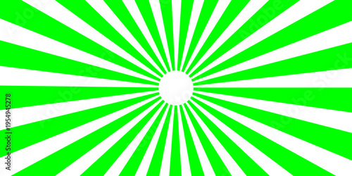 Bright abstract background featuring a colorful sunburst pattern with green radial rays and summer starburst light beams in a retro vector illustration design