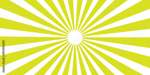 A bright yellow and orange abstract sunburst background features radial sun rays and glowing sunbeams in a vector illustration design that captures the warm light of a summer sunrise sky