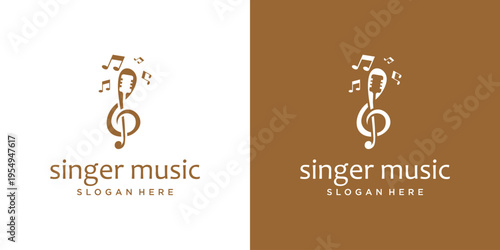 Singer Music Logo Design with Microphone and Musical Notes.