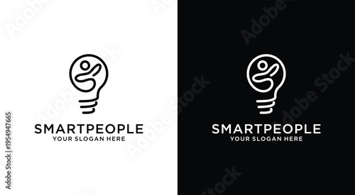 Smart People Logo Design with Light Bulb and Human Figure 1.