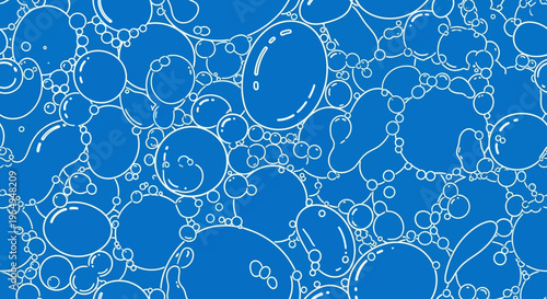Abstract Seamless Pattern of White Outline Bubbles on Blue Background