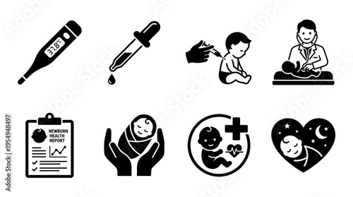 Pediatric Healthcare Vector Icons – Baby Care, Vaccination, Monitoring & Wellness