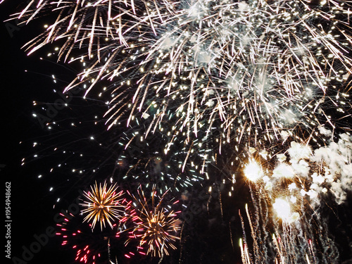 Fuegos artificiales explotando en el cielo nocturno