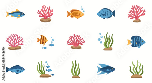 Vibrant collection of diverse fish and coral reef elements.