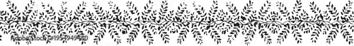 A decorative black and white horizontal border featuring a repeating pattern of stylized leaves