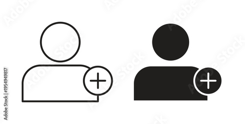 Add a new user icon in black color. Vector icons on white background