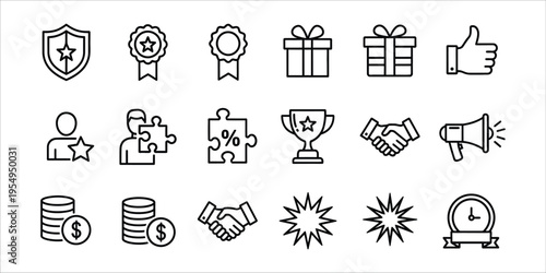 Collection of achievement and success icons in line art style