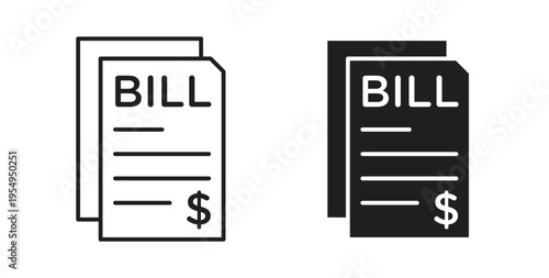 Bills icon in black color. Vector icons on white background