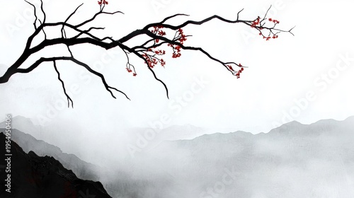 Red Flowers on Branch
