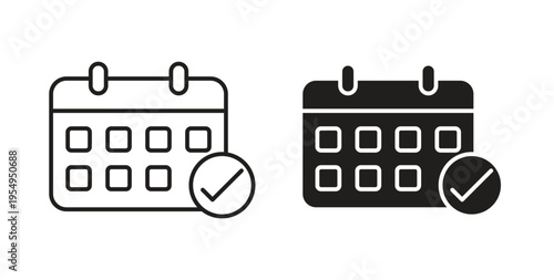 Calendar check icon in black color. Vector icons on white background