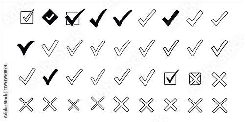 Collection of checkmarks and crosses in various styles