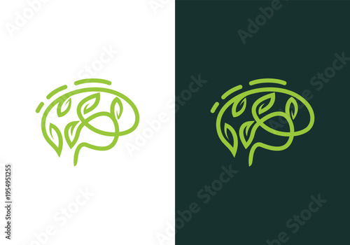 Green brain logo with leaves representing nature and intelligence.