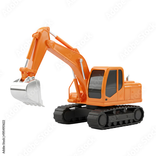 Orange excavator machine with tracks.