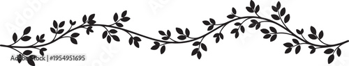 Elegant black silhouette of a curved vine with detailed leaves for decorative graphic design use