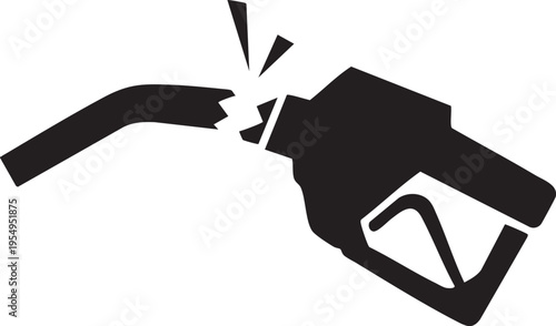 A minimalist black icon illustration depicting a broken fuel pump nozzle representing a fuel shortage or supply chain disruption issue