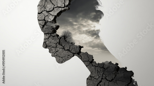 A fragmented human silhouette with hidden cracks, symbolizing unseen health threats and fragility.