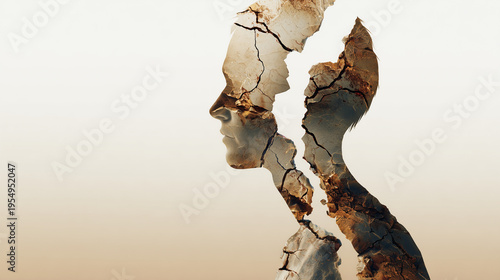 A fragmented human silhouette with hidden cracks, symbolizing unseen health threats and fragility.
